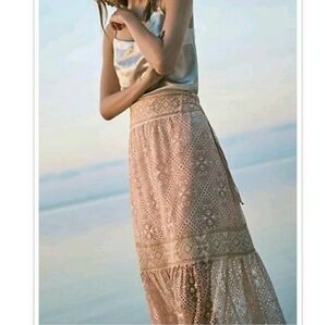 ANTHROPOLOGIE by Queen & Palm Maxima Lace Skirt Embroider Waist, Side Tassles XS